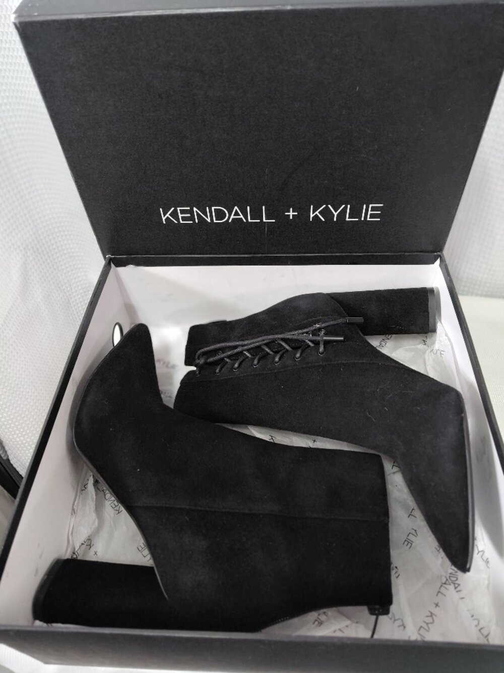 KENDALL + KYLIE Gretchen Black Suede Booties - Size 7 - gently used with Box